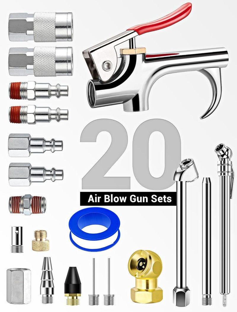 SARDVISA 20 Pcs Air Tool Kit, Air Compressor Kit with 1/4" NPT Quick Connect Coupler & Plug/Tire Air Chucks/Tire Gauge/Air Nozzles/Air Hose Fittings, Pneumatic Tools for Air Compressor Accessories - Image 5